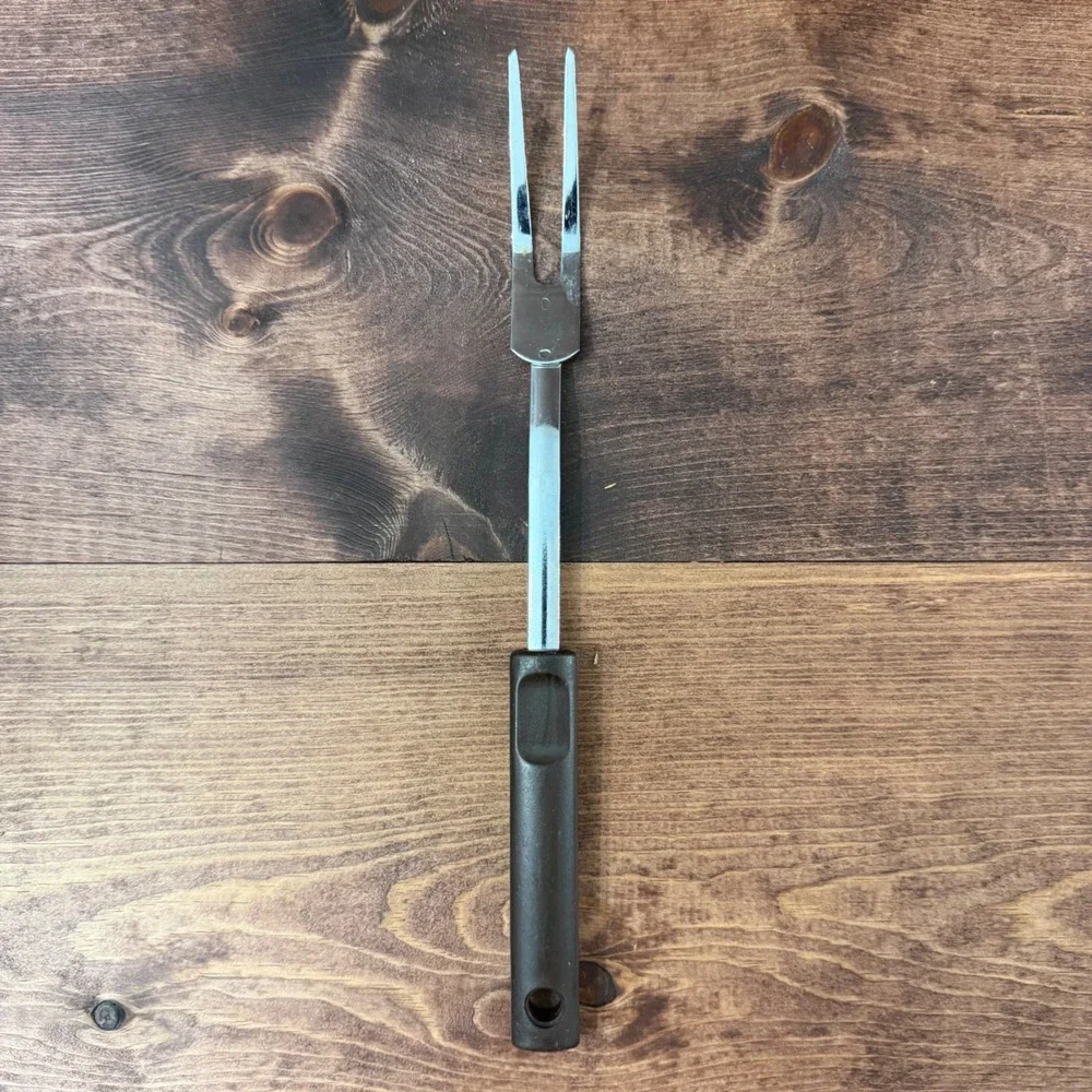 Vintage Stainless Meat Carving Fork Brown Handle Korea Kitchen Tool
